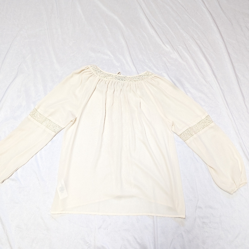 Chaps Cottagecore Cowgirl Boho Peasant Lace Trimmed Long Sleeve Blouse Medium - Picture 6 of 10